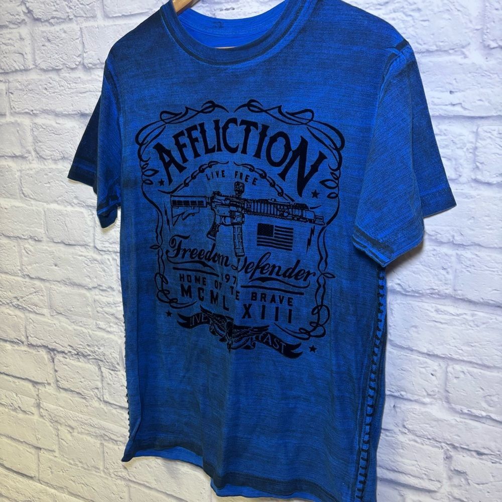 Vintage Y2K Affliction Distressed Mens Freedom Defender Graphic T-shirt Large - Picture 9 of 13